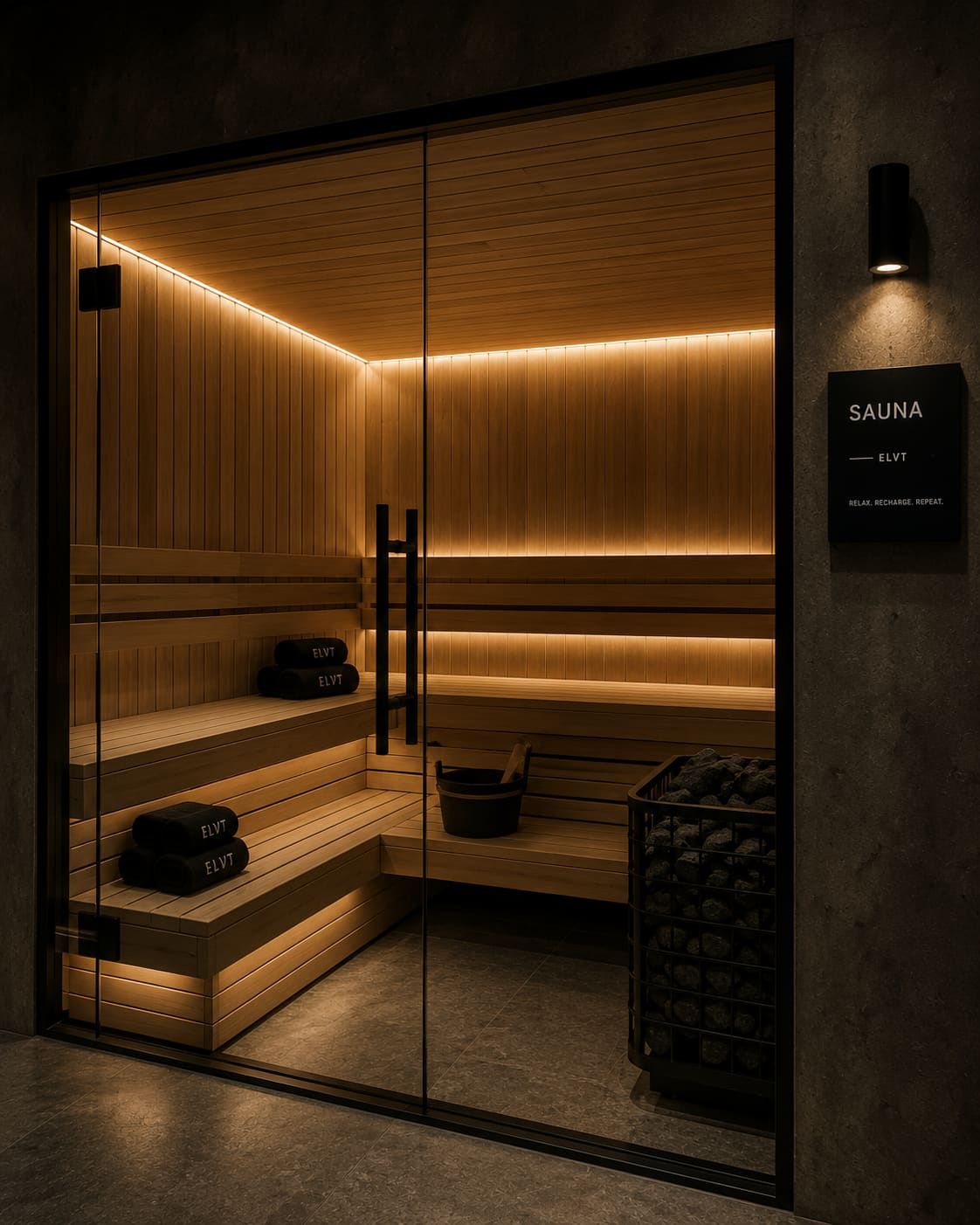 Zona de recovery con sauna de cedro
