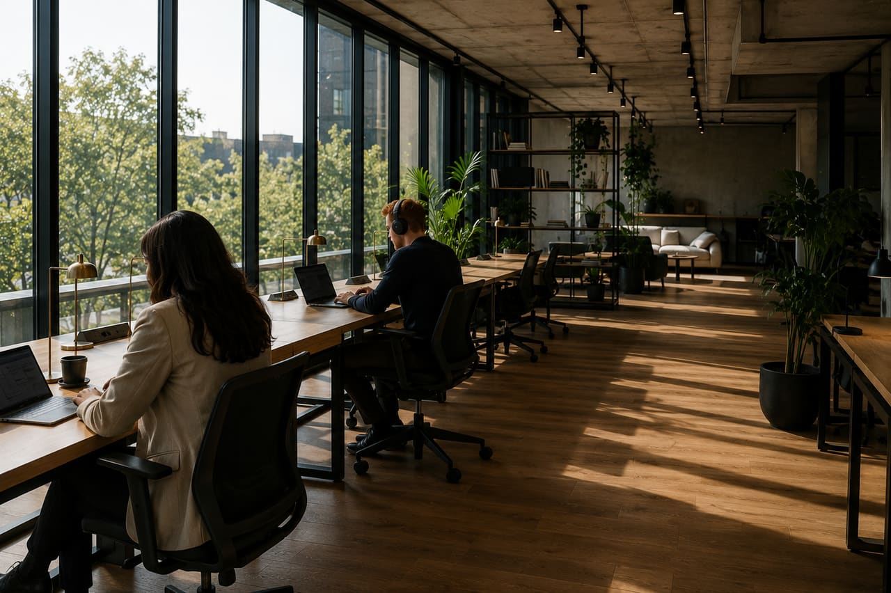 Escritorios del cowork con luz natural